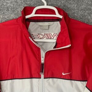 Vintage Nike Windbreaker Jacket Red Grey Colorblock Embroidered Logo Mens Large